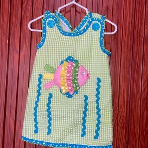 Green Gingham Toddler Dress with Colorful Fish Applique